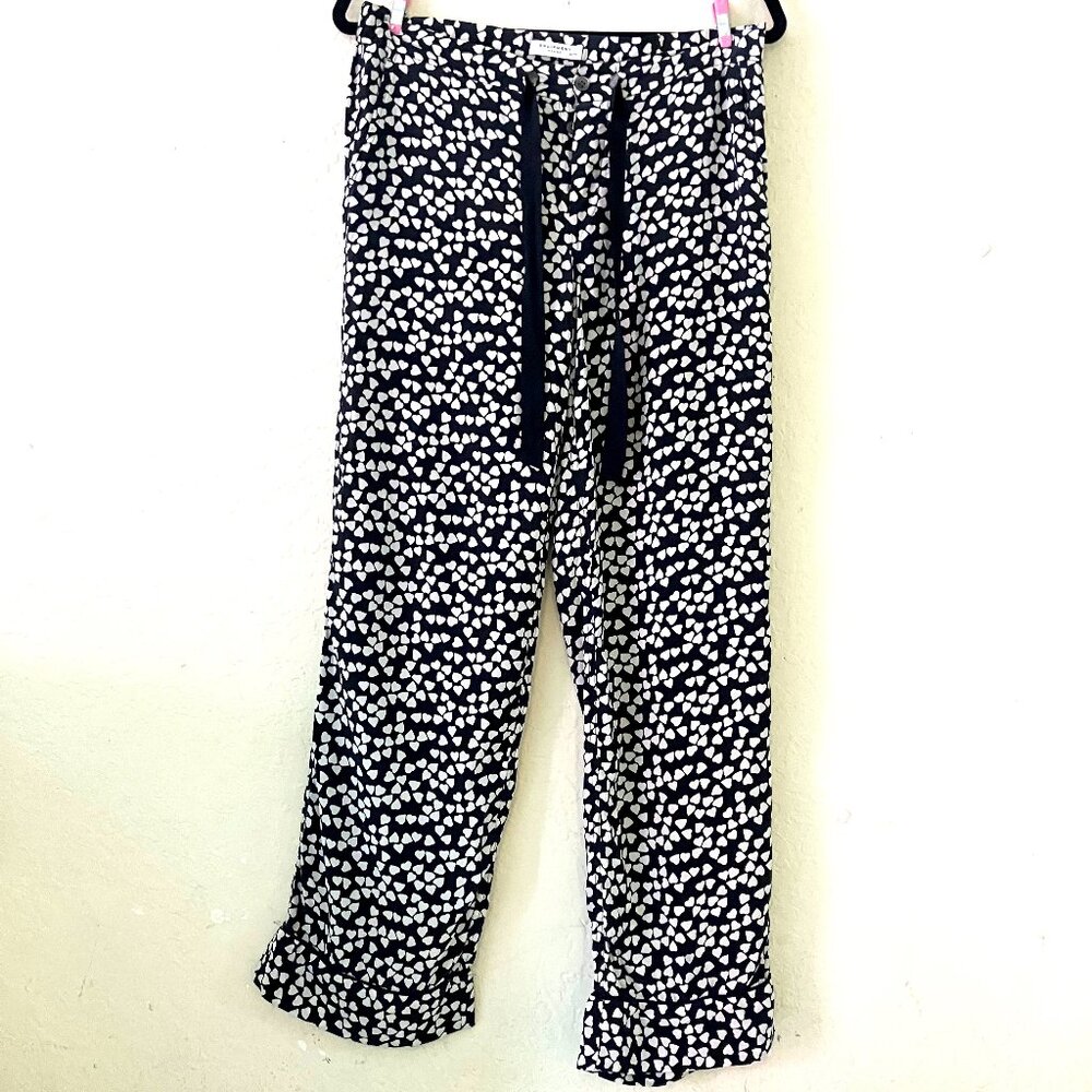 Equipment Black & White Hearts Print Loose Fit Silk Pants (XS/TP)
